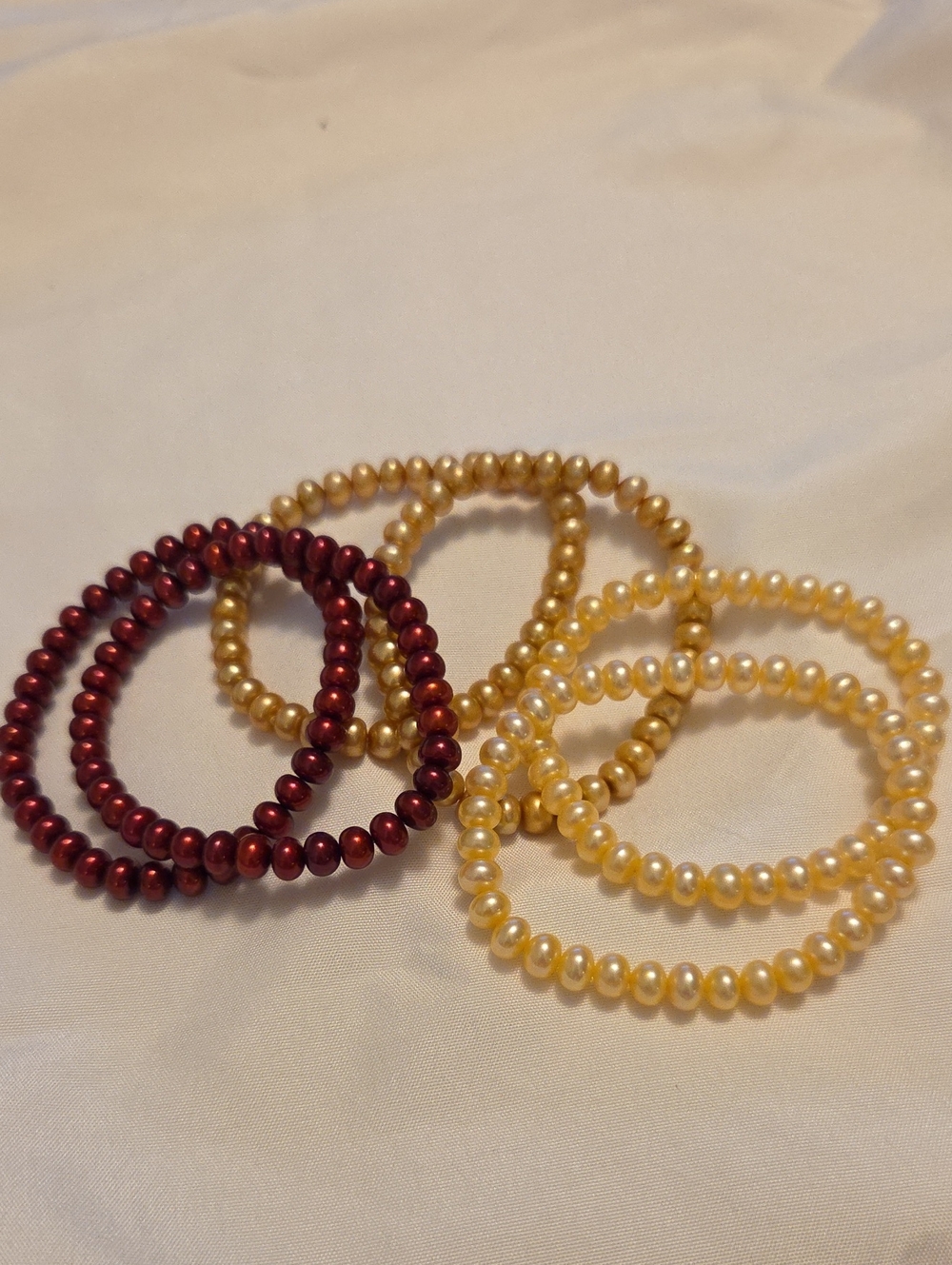 Honora Gold and Burgundy Pearl Stretch Bracelet Set